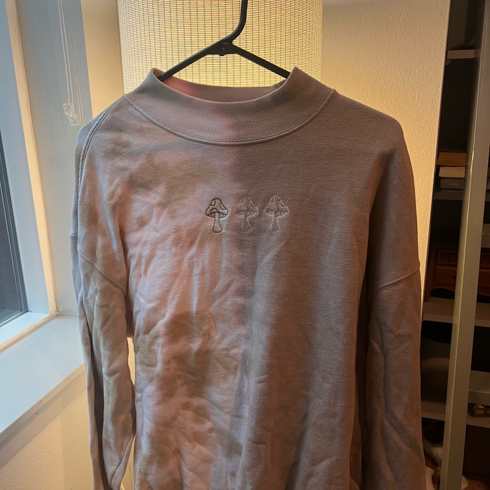 Pink Sweatshirt with Embroidered Mushrooms